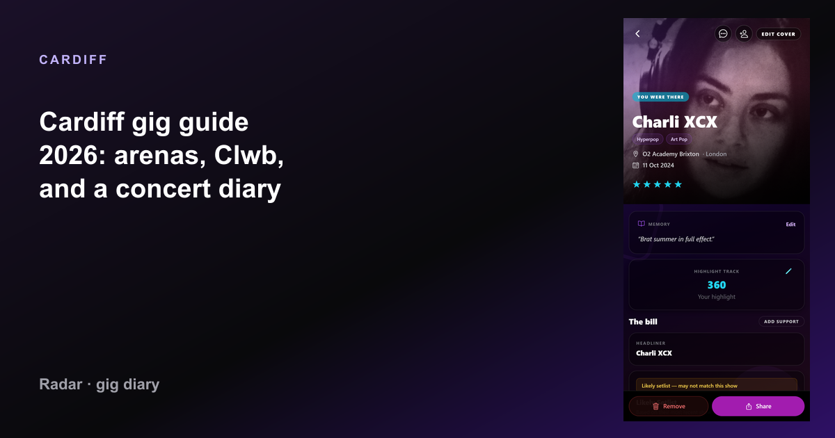 Cardiff gig guide 2026: arenas, Clwb, and a concert diary — Radar gig diary