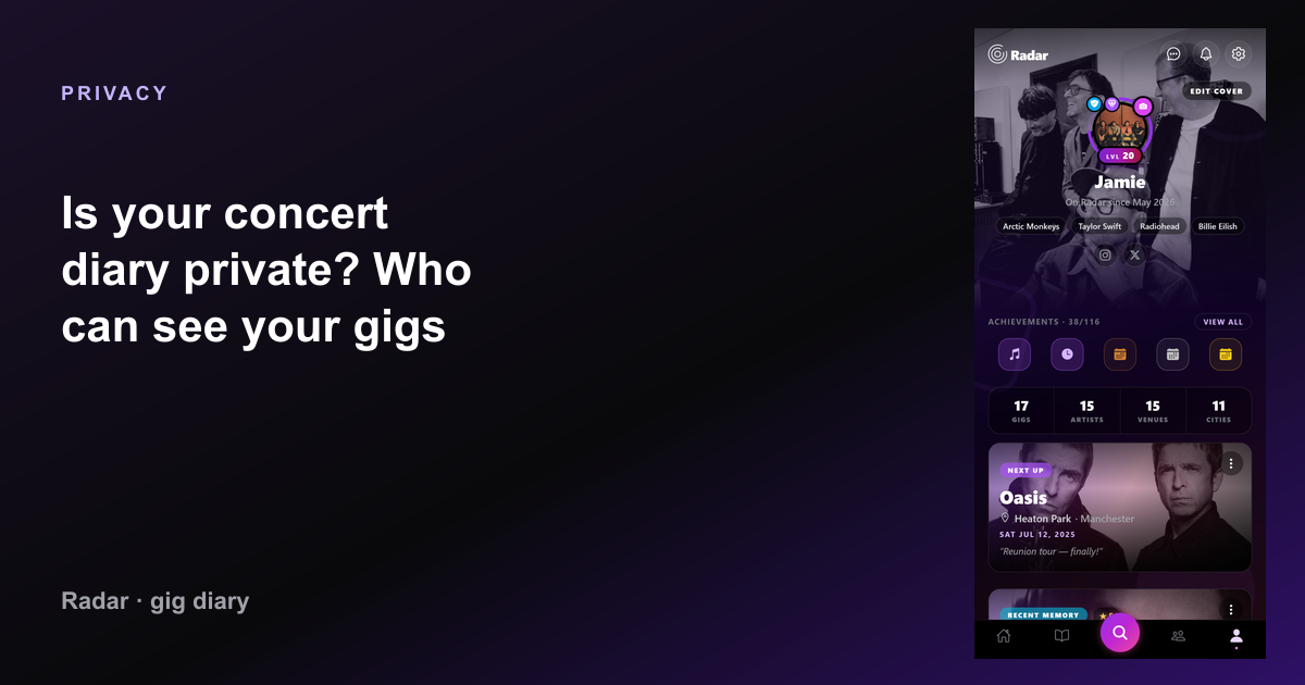 Is your concert diary private? Who can see your gigs — Radar gig diary