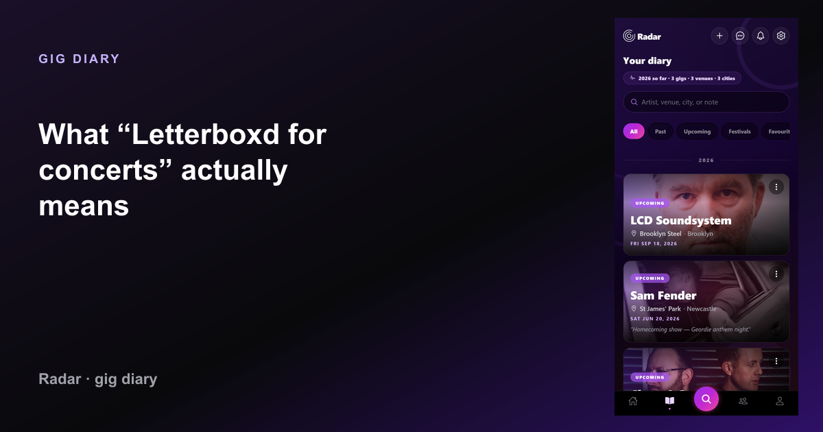 What “Letterboxd for concerts” actually means — Radar gig diary