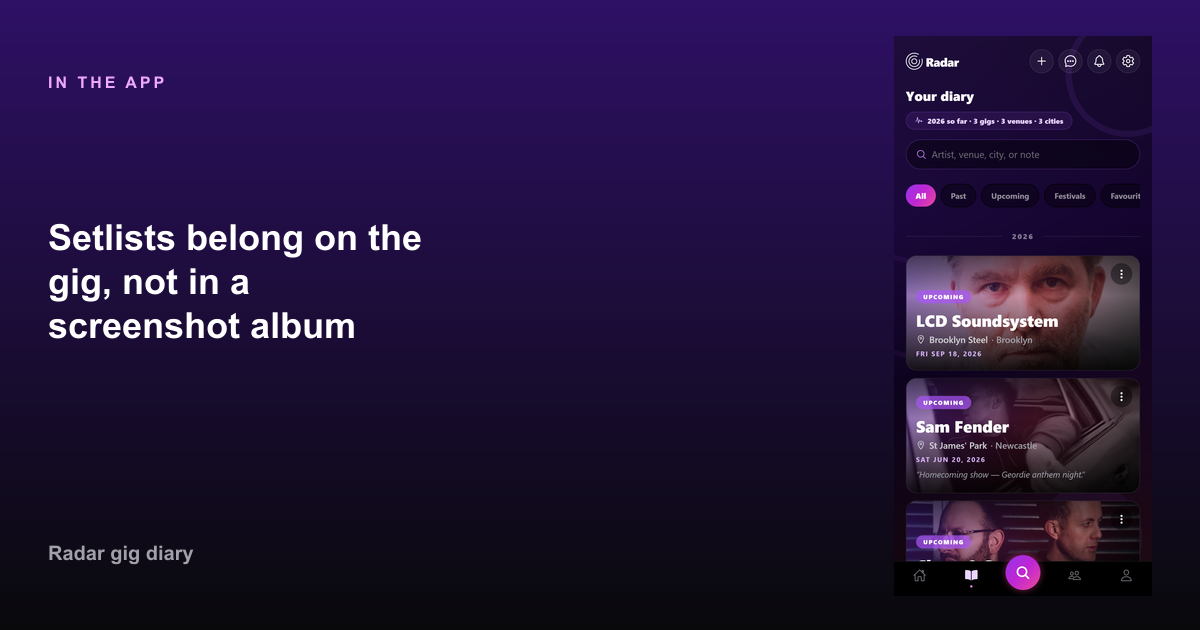 Setlists belong on the gig, not in a screenshot album in Radar — Best app to track Taylor Swift concerts (free)