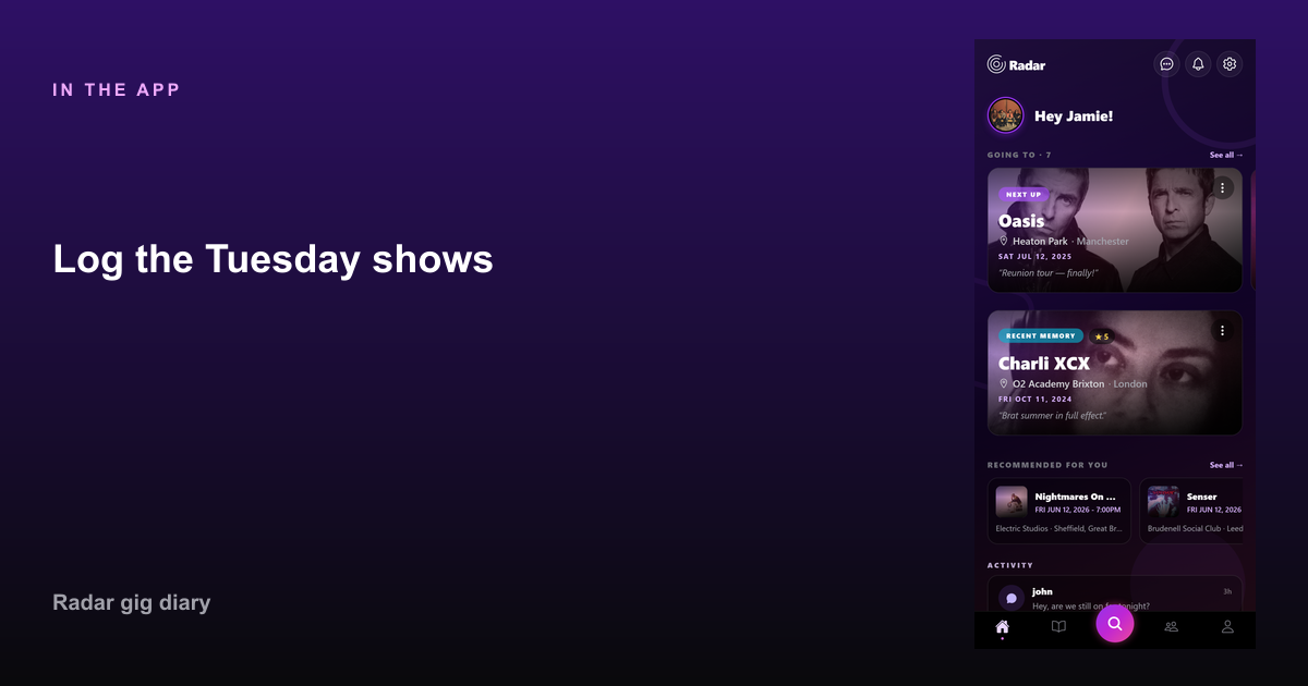 Log the Tuesday shows in Radar — Glasgow gig guide 2026 — Barrowland to the Hydro