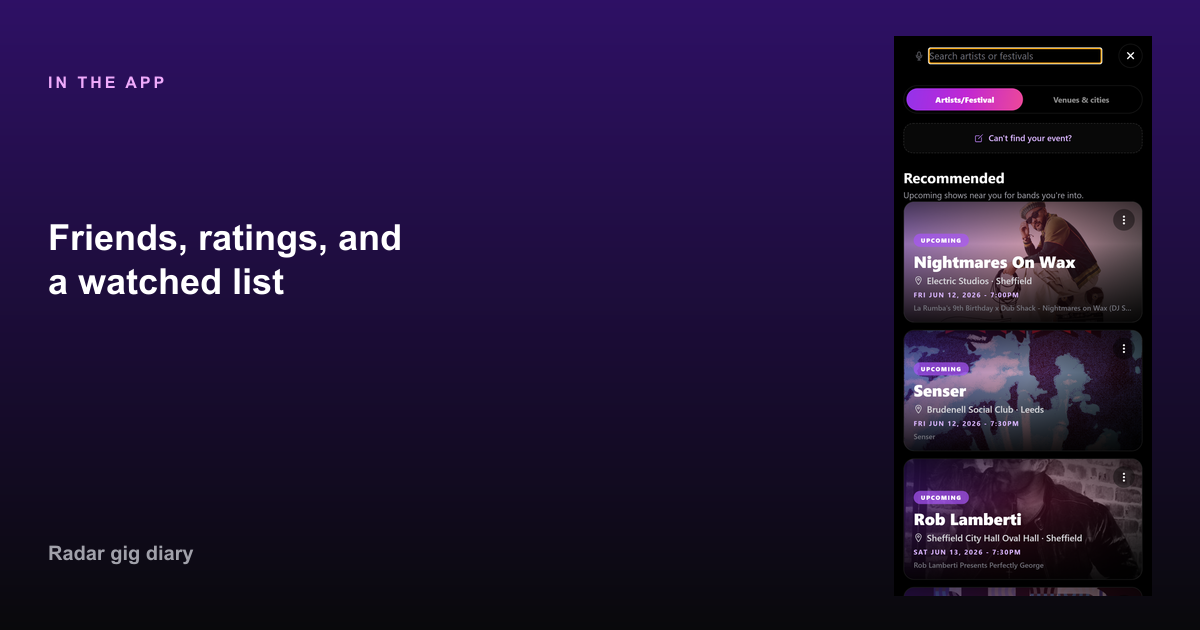 Friends, ratings, and a watched list in Radar — What “Letterboxd for concerts” actually means