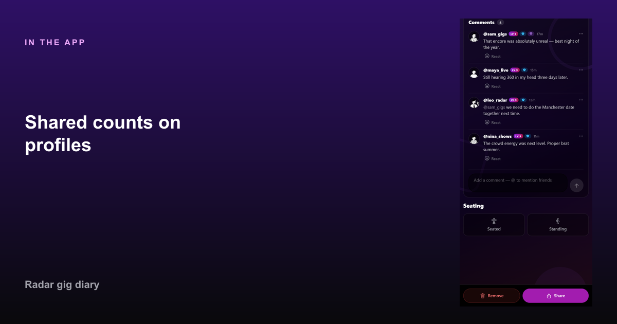 Shared counts on profiles in Radar — How to see who else went to the same gig